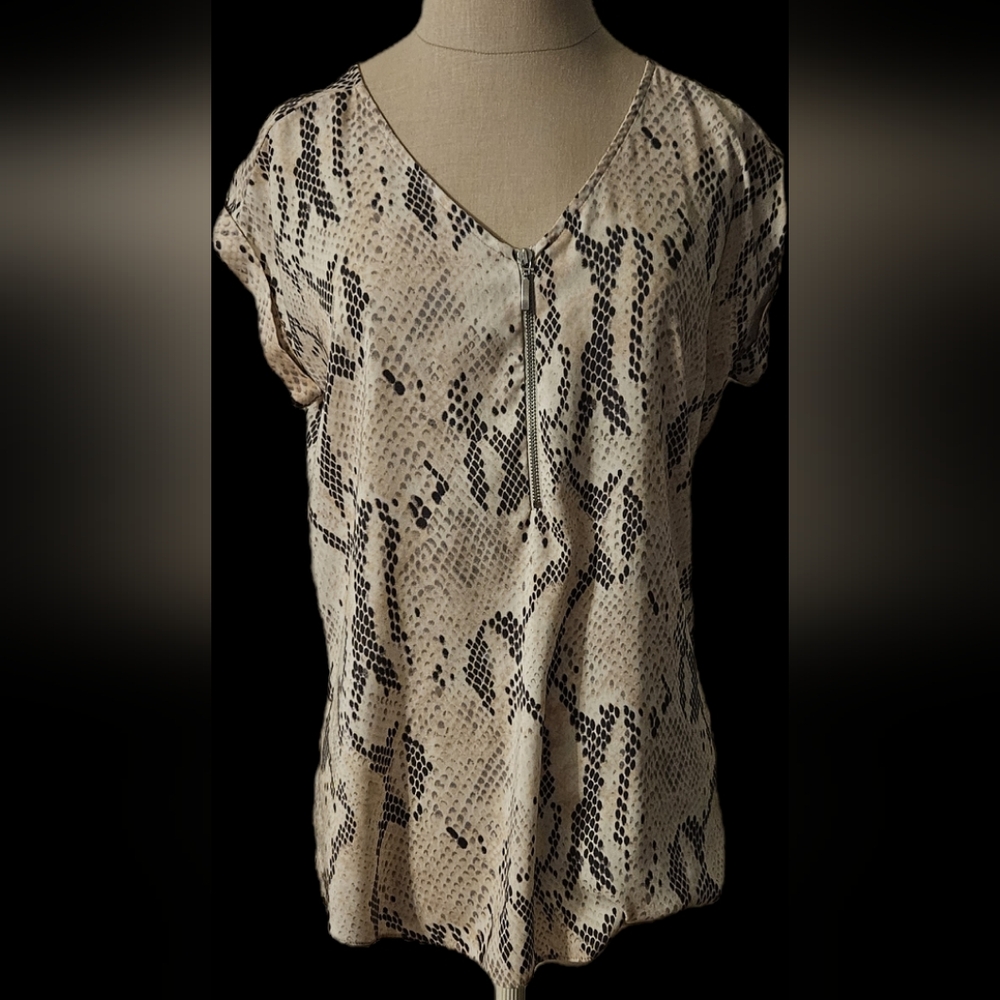 Express Vneck Half Zip Snakeskin Print Blouse